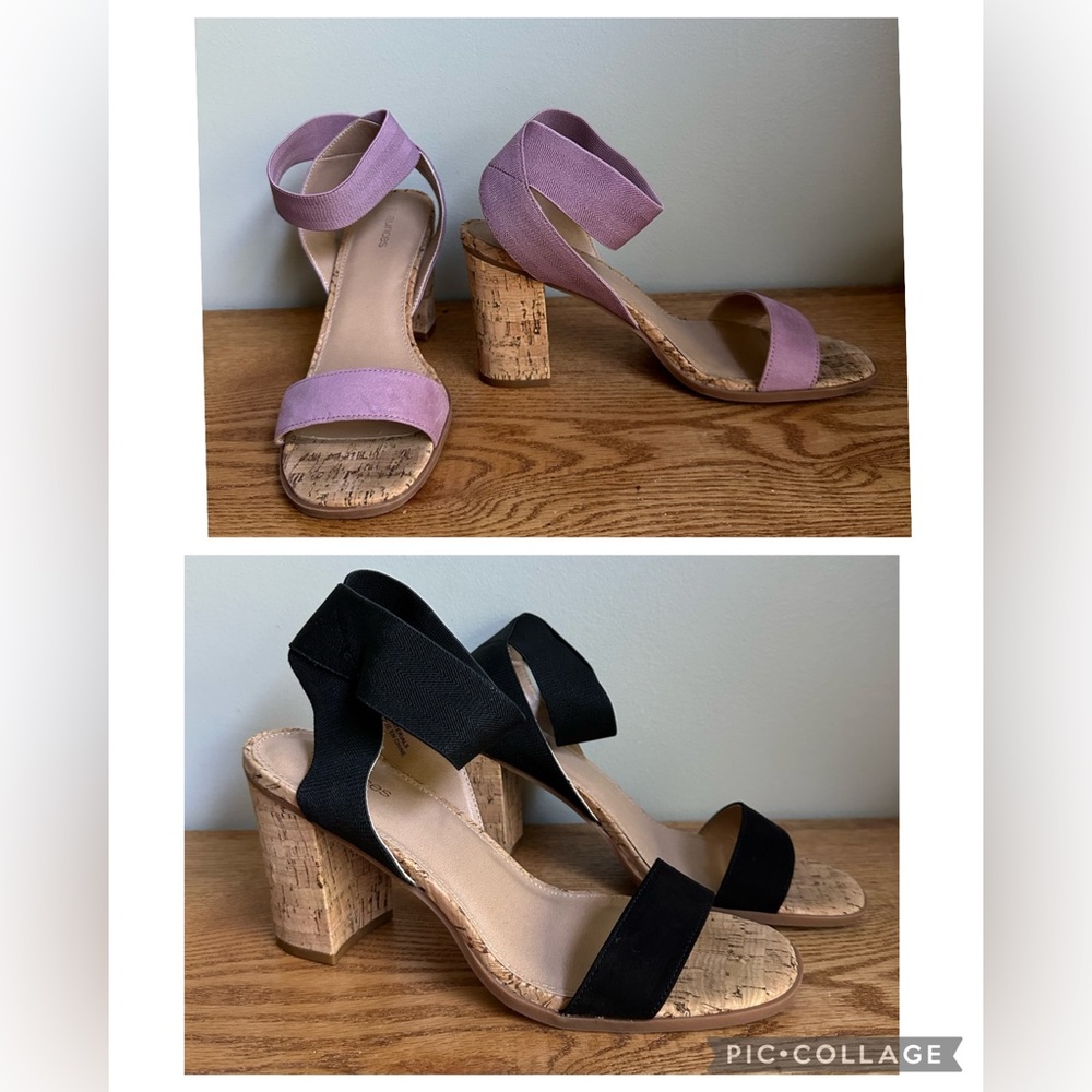 Maurices cork heels (2, black and lavender)